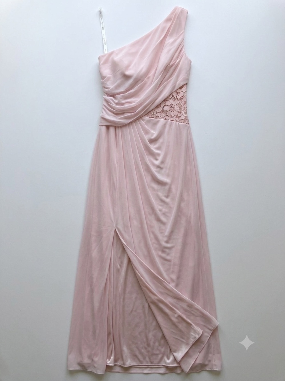 David's Bridal Blush Pink One Shoulder Lace Cutout Formal Bridesmaid Gown Dress